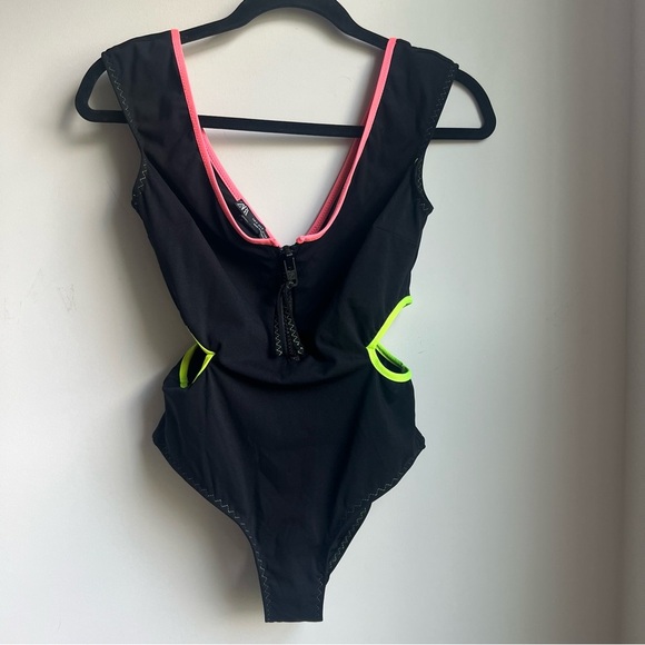 EUC Zara Black One Piece Bathing Suit w/ Neon Trim - Small - Picture 1 of 6